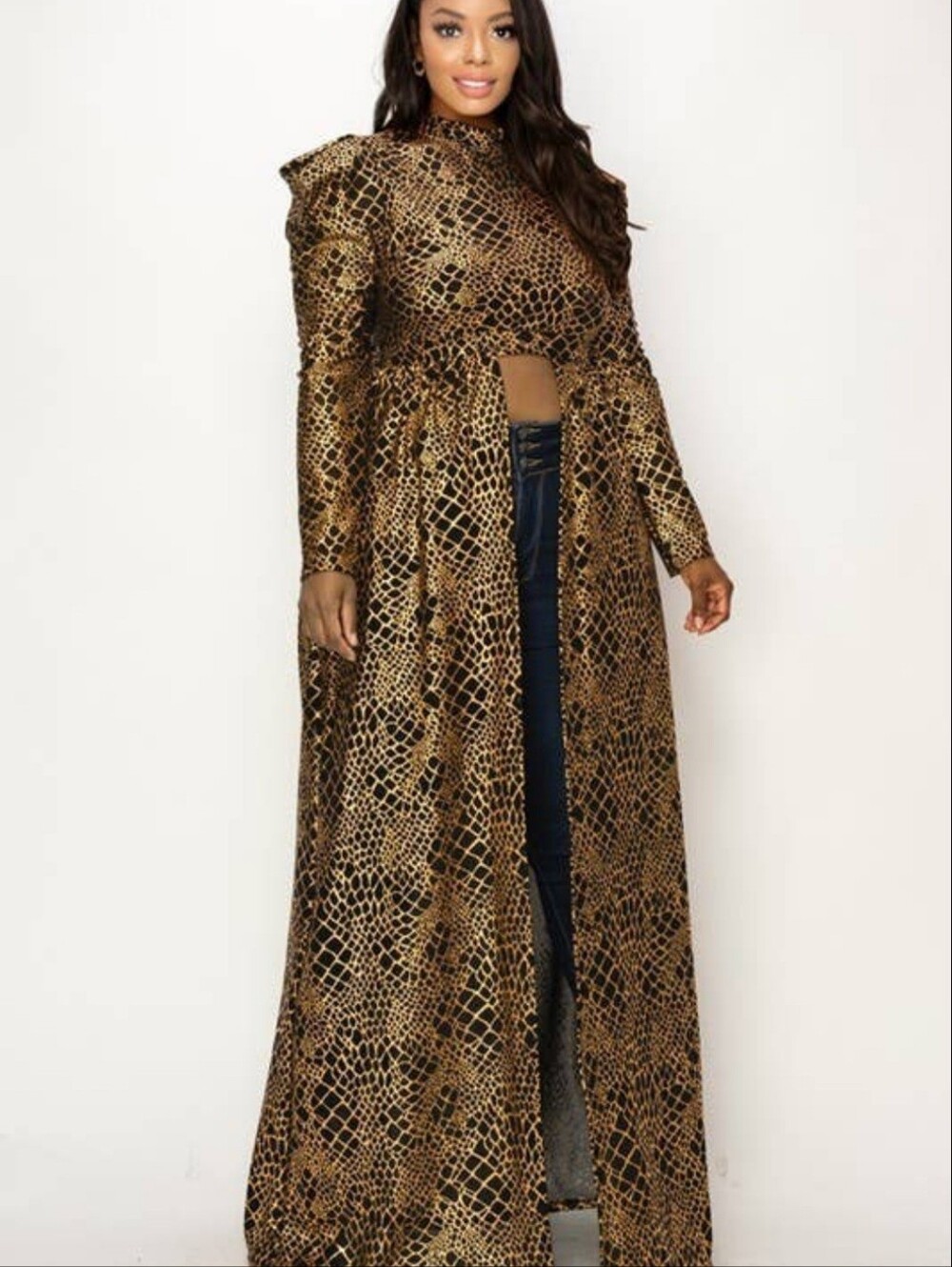 Gold & Black Metallic Snakeprint Maxi Duster